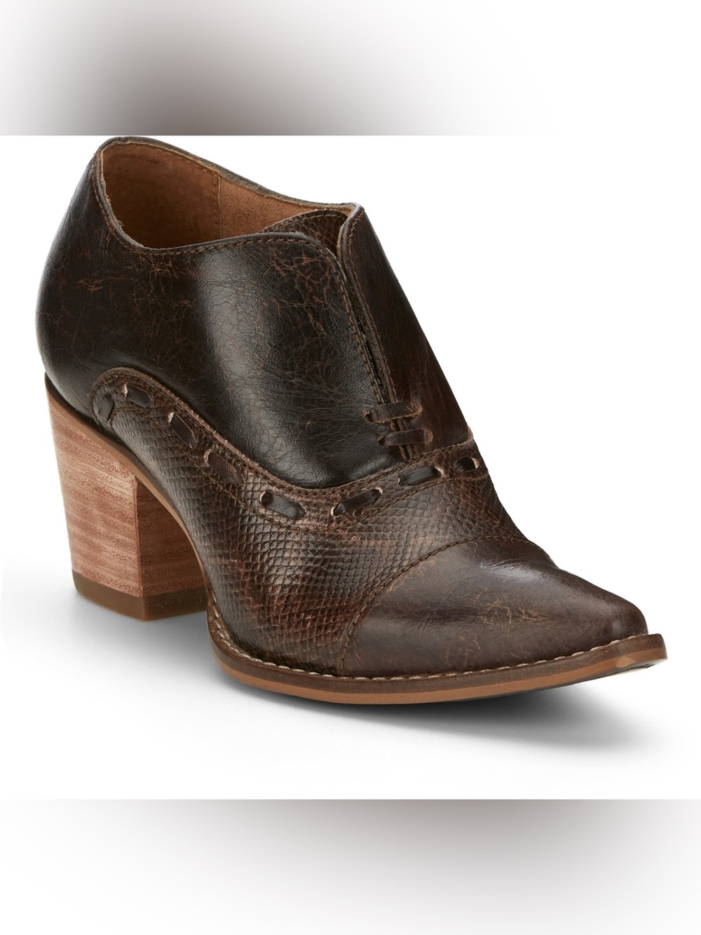 Nocona Sherry Snip Toe Bootie Ankle Shoe Brown Leather Snake Print W’s size 6 B
